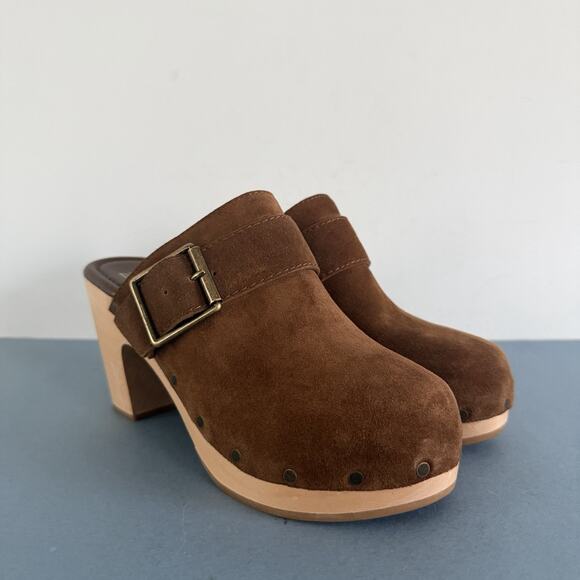 Paige Rosie Slip On Studded Platform Cocoa Brown Heeled Clogs - Picture 2 of 10